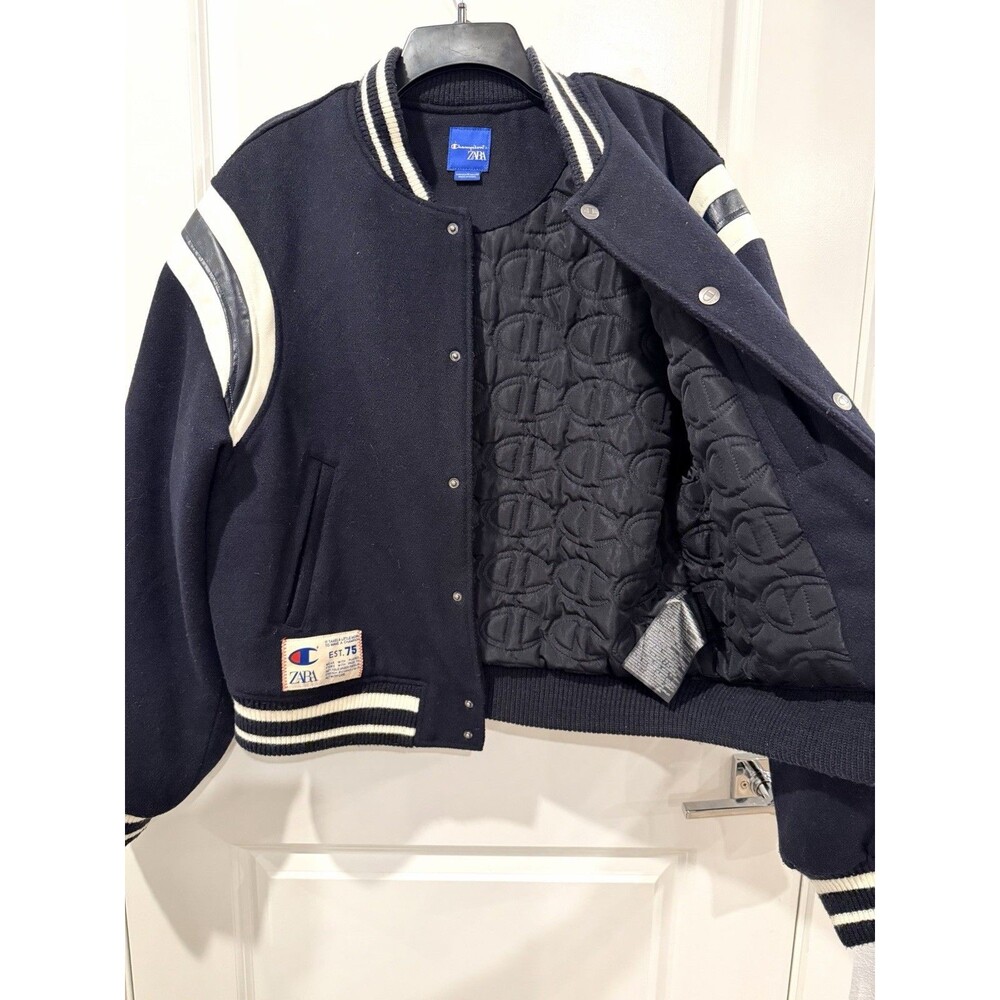 Zara x Champion Varsity Jacket Black Jagged Granite Peaks Class of 75 Size M - Picture 15 of 16